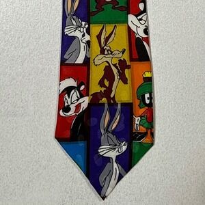Looney Tunes Mania Silk Necktie Tie Bugs‎ Bunny Marvin The Martian Taz Sylvester